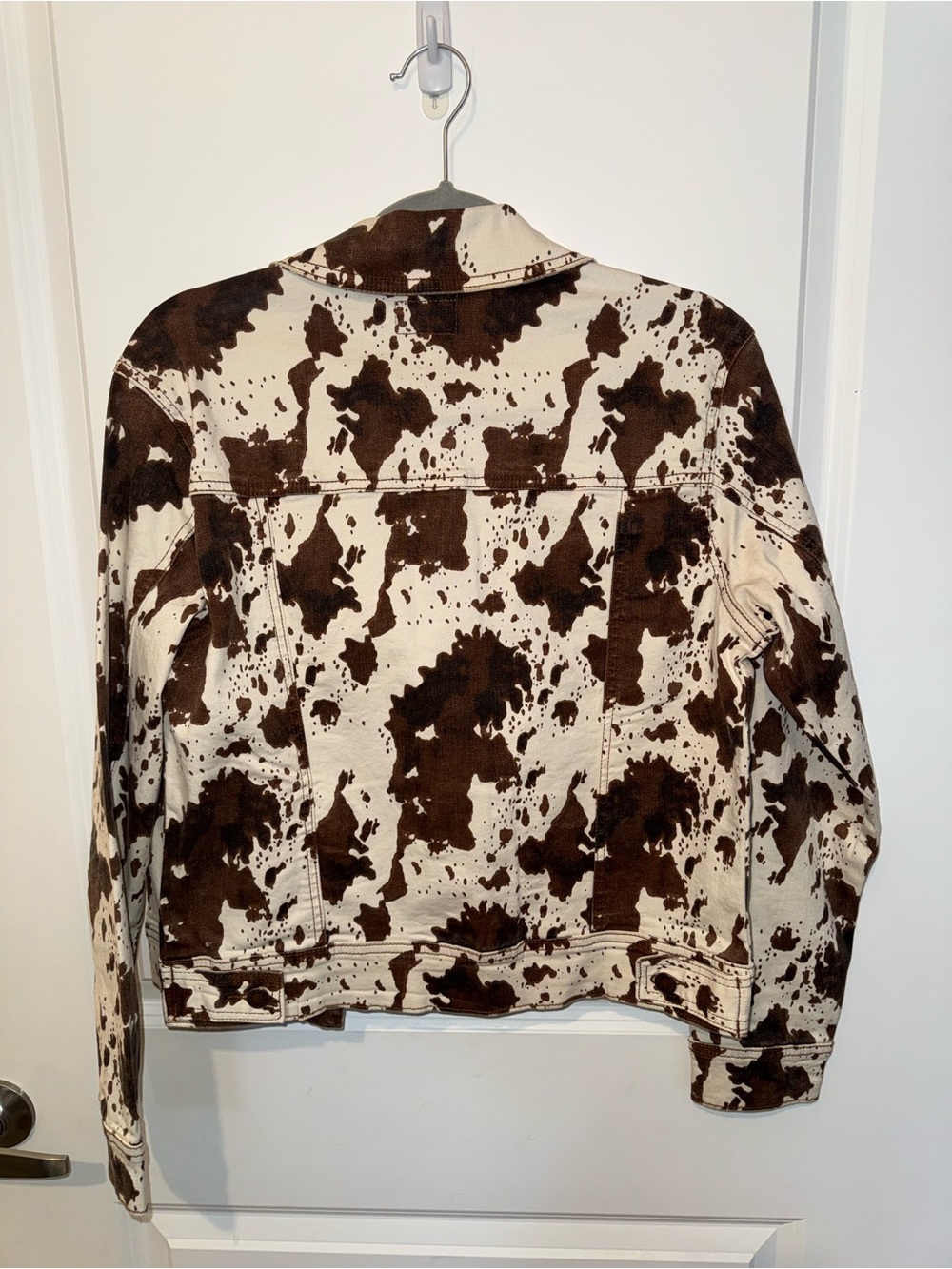 Cow Print Denim Jacket - Brown & Cream - Picture 3 of 5